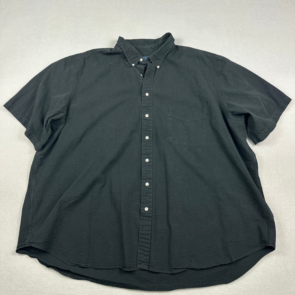 Ralph Lauren Shirt Men 4XB Black Solid Classic Fit Seersucker Short Sleeve Top